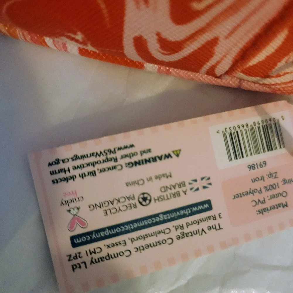 Cosmetic Pouch The Vintage‎ Cosmetic Company Orange Swirl Faux Leather, NWT